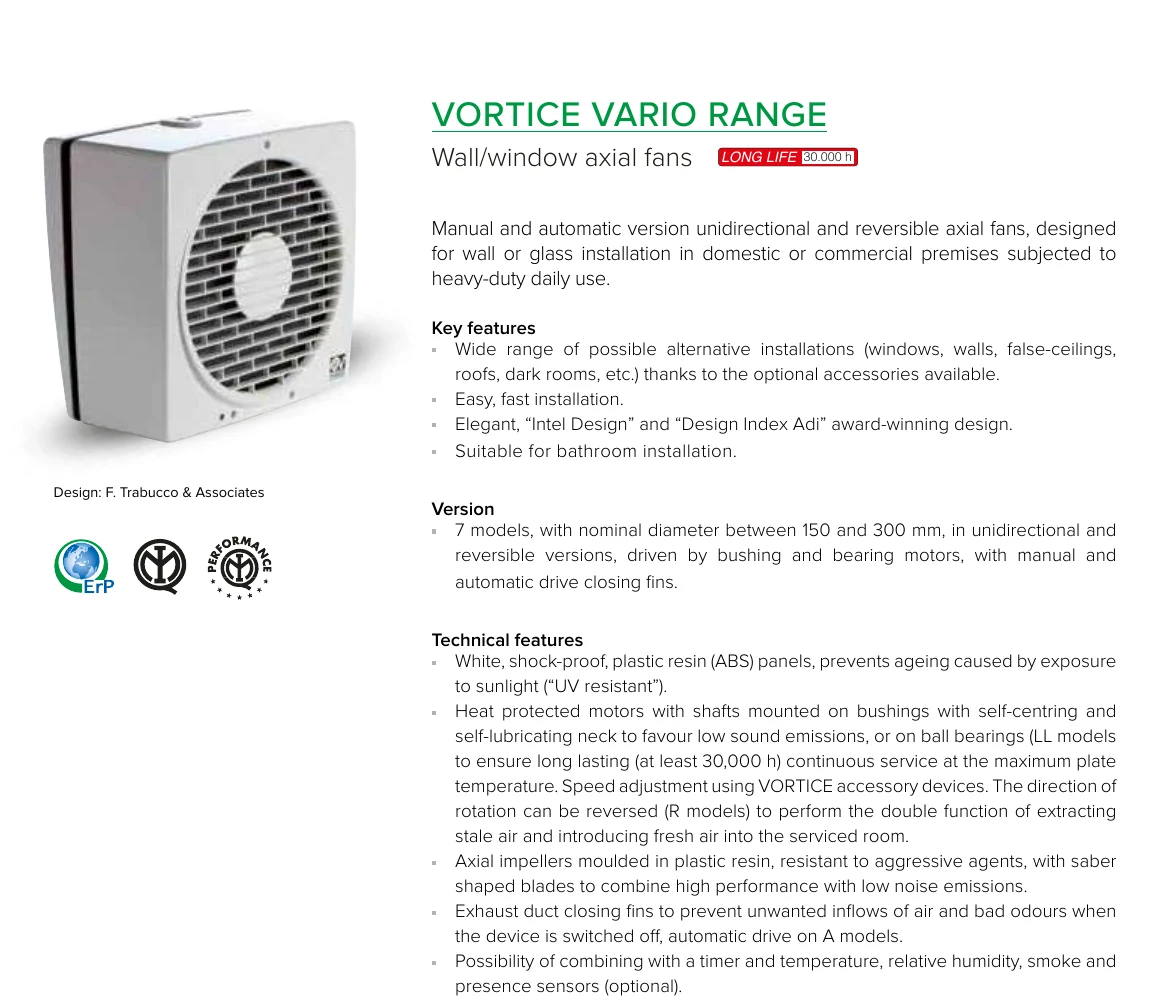 VORTICE VARIO resmi katalog sayfası