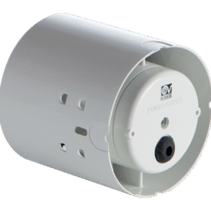 "Vortice Punto GHOST gömme montajlı mini aksiyel fan, düz beyaz ön yüzeyli, duvar içine entegre edilmiş şekilde görünüm."