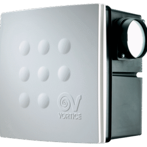 "Vortice QUADRO ankastre tip fan, duvara gömülü montajlı, sade ön panelli, sessiz çalışan havalandırma ünitesi."