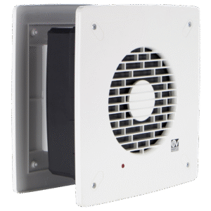 "Vortice VARIO ARI LL S ankastre duvar tipi fan, otomatik panjurlu ve uzun ömürlü motorlu, kompakt aksiyel fan görünümü."