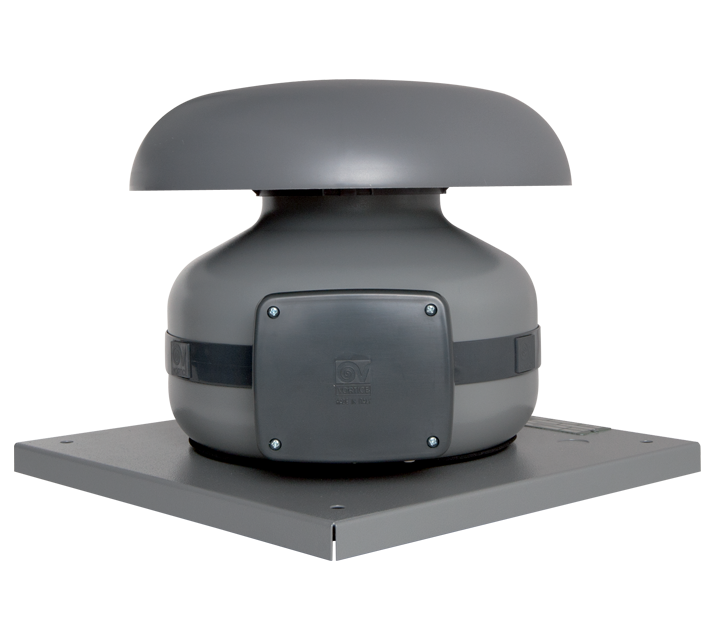 "Vortice CA MD E RF çatı tipi radyal fan – düşey atışlı, geriye eğik kanatlı, dış ortam koşullarına uygun endüstriyel hava tahliye cihazı."