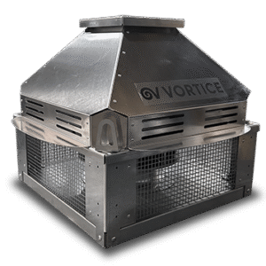 "Vortice Heatmaster F400 – Çatı tipi, yüksek sıcaklık dayanımlı duman tahliye fanı"